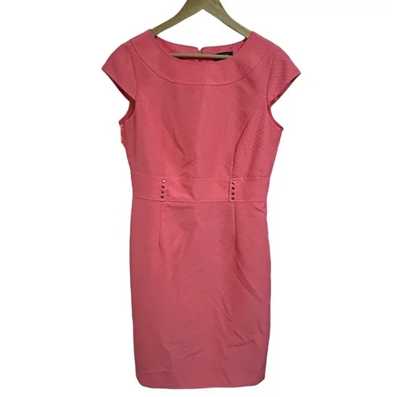 Tahari NEW Arthur S Levine Stella Coral Textured Cap Sleeve Sheath Dress Size 8 - Picture 2 of 12